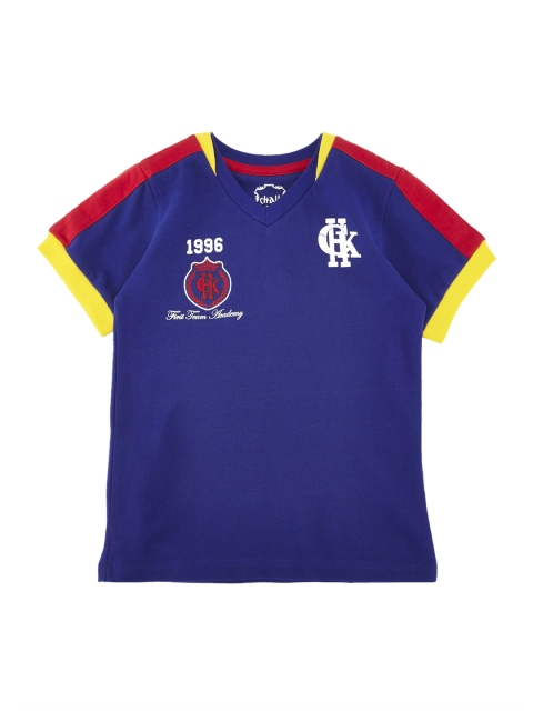 

CHALK by Pantaloons Boys Blue Printed V-Neck T-shirt