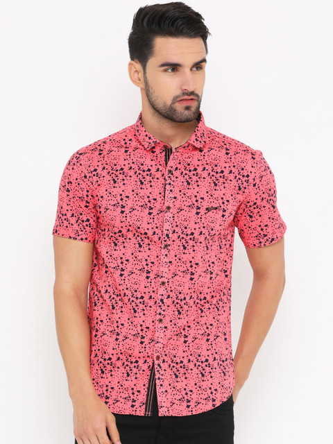 

SHOWOFF Men Pink & Navy Blue Slim Fit Printed Casual Shirt