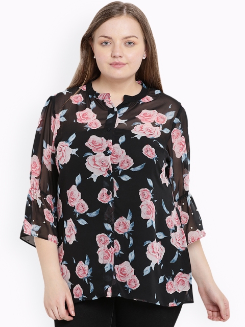 

The Pink Moon Plus Size Women Black Regular Fit Printed Party Shirt