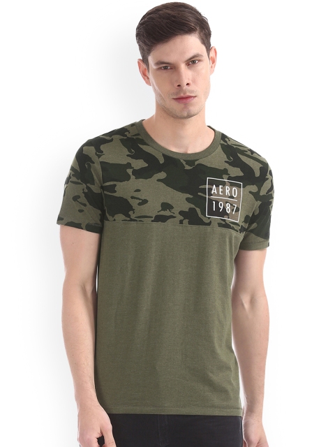 

Aeropostale Men Olive Green Printed Round Neck Pure Cotton T-shirt