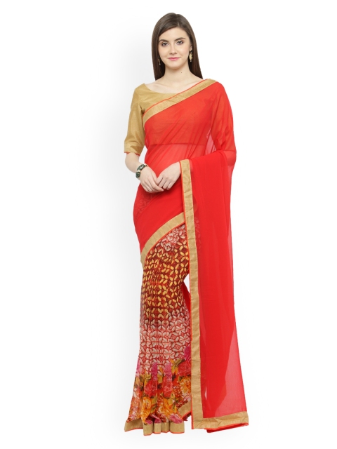 

Shaily Red Printed Pure Georgette Half & Half Saree