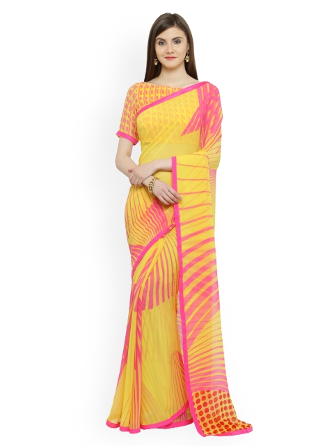 

Shaily Yellow Printed Pure Georgette Saree