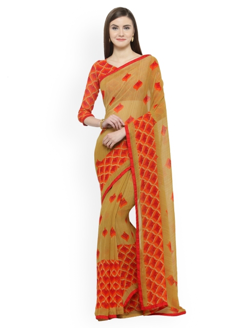 

Shaily Beige & Orange Pure Georgette Printed Saree
