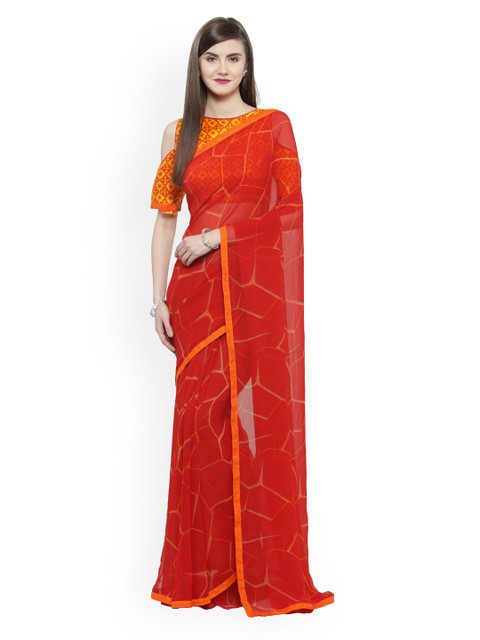 

Shaily Red Printed Pure Georgette Saree
