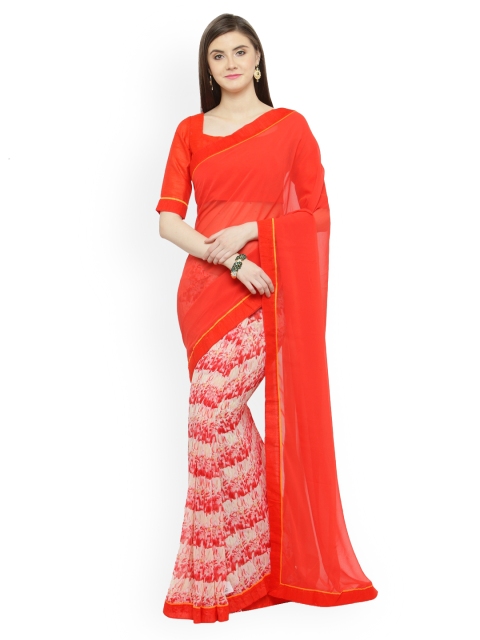 

Shaily Red Printed Pure Georgette Half & Half Saree