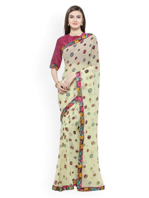

Shaily Yellow & Green Pure Georgette Polka Dot Print Saree