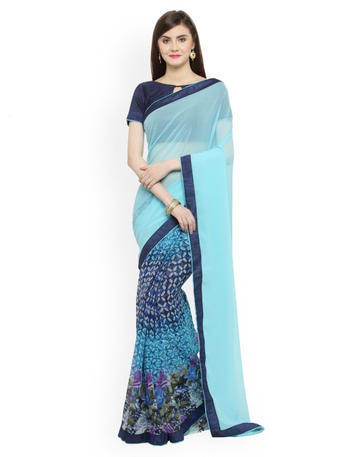 

Shaily Blue Printed Pure Georgette Half & Half Saree