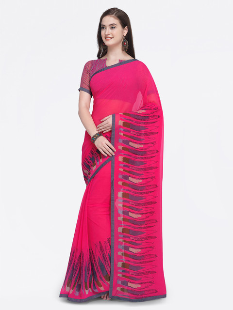

Shaily Fuchsia Solid Pure Georgette Saree