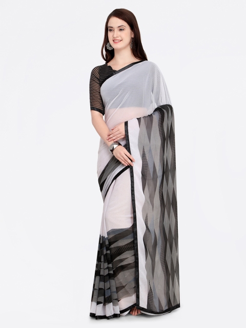 

Shaily Off-White & Grey Pure Georgette Solid Saree