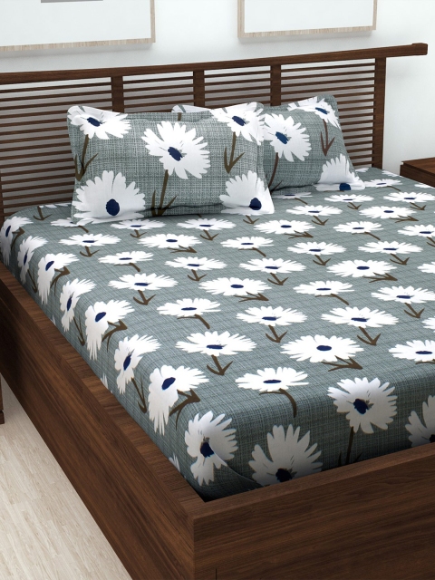 

Story@home Grey Floral Flat 152 TC Cotton 1 Double Bedsheet with 2 Pillow Covers