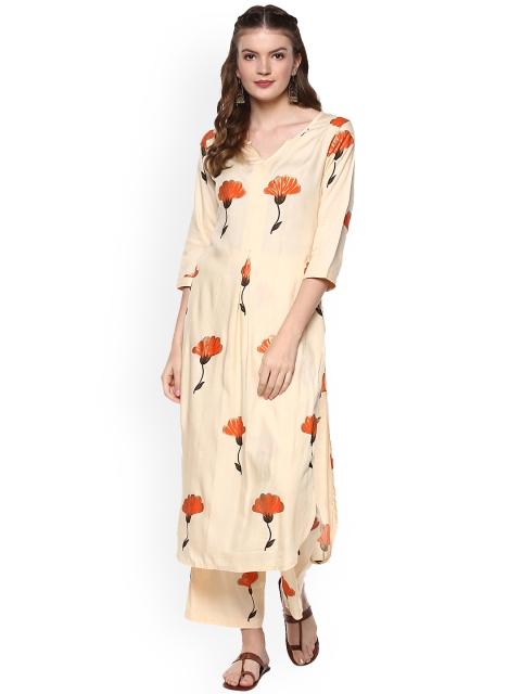 

Idalia Women Cream-Coloured & Orange Printed Kurta with Palazzos