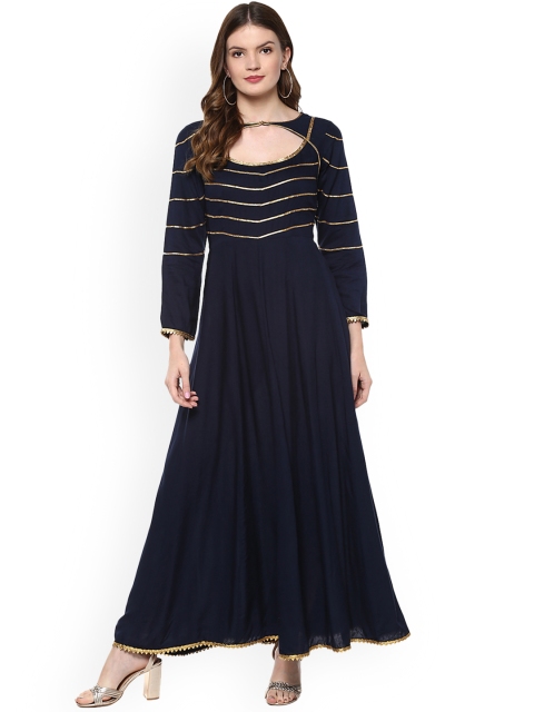 

Idalia Women Navy Blue Striped Anarkali Kurta