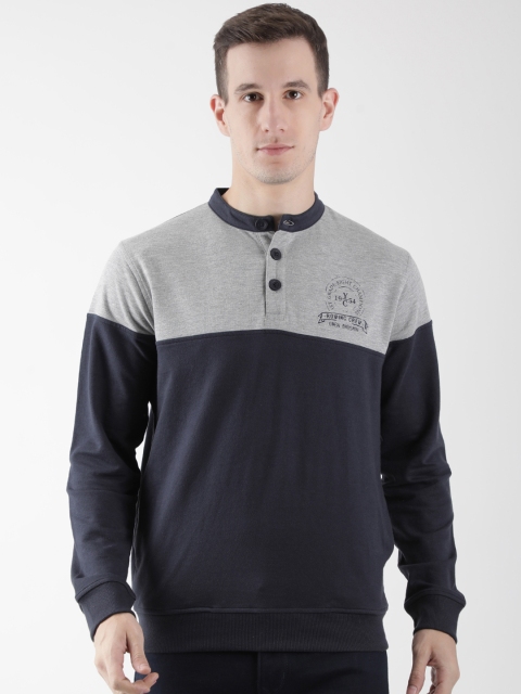 

Club York Men Navy Blue & Grey Colourblocked Sweatshirt
