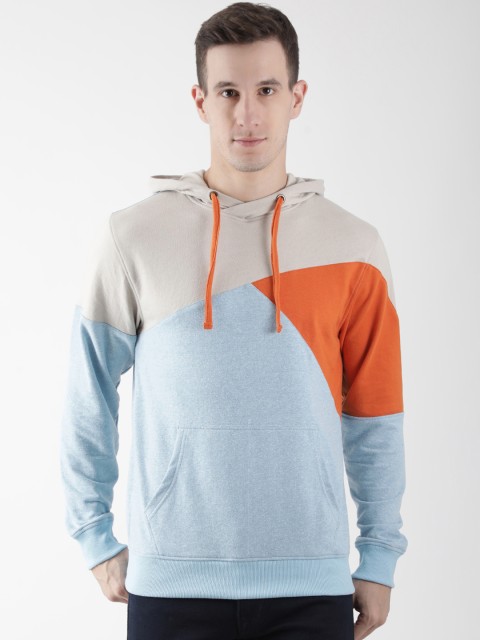 

Club York Men Blue & Grey Colourblocked Hooded Sweatshirt