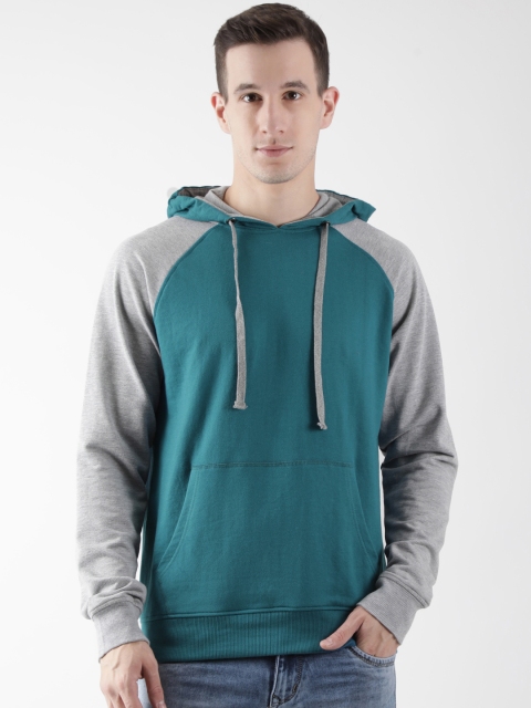 

Club York Men Teal Blue & Grey Solid Hooded Sweatshirt