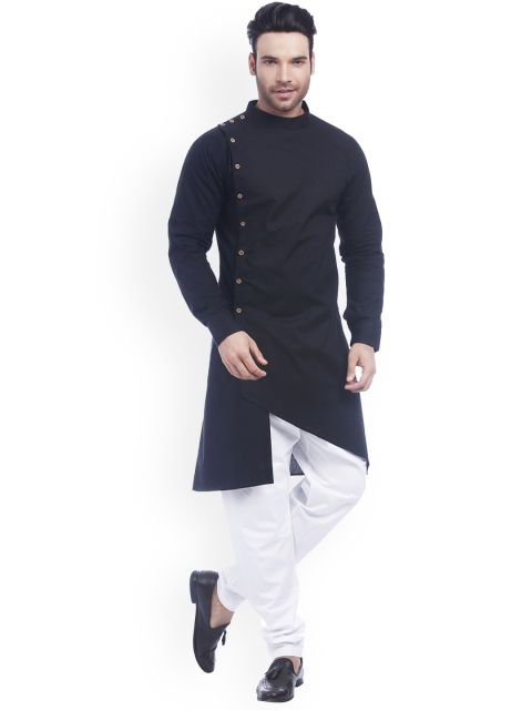 

Zotw Men Black Solid Asymmetric Hemline A-Line Kurta