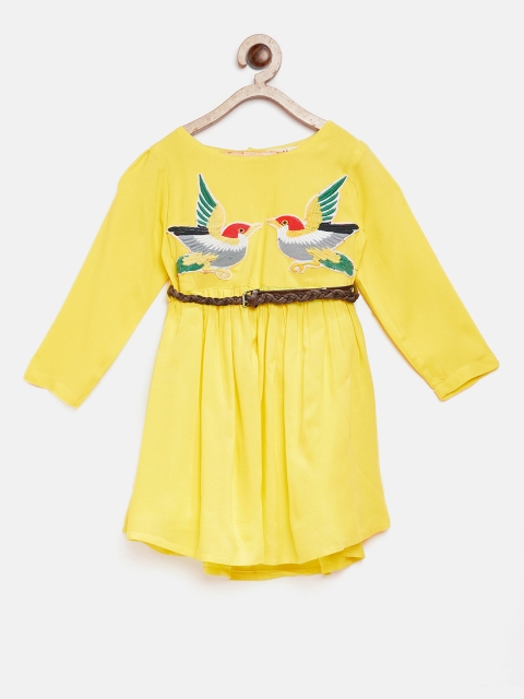 

Bella Moda Girls Yellow Self Design Fit and Flare Dress