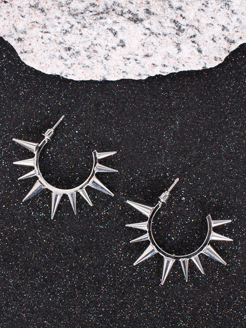 

Ayesha Silver-Toned Spiked Half Hoop Earrings