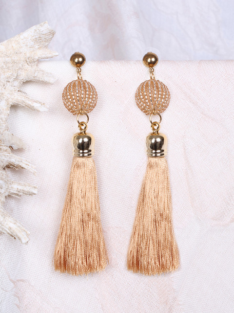 

Ayesha Gold-Toned & Brown Contemporary Tassel Long Drop Earrings