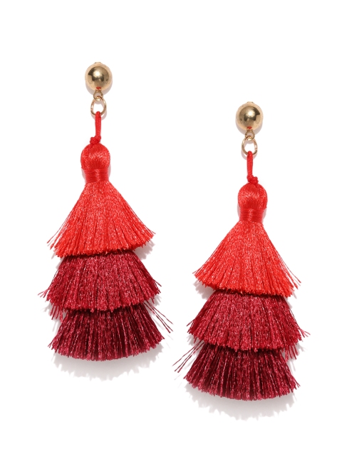 

Ayesha Red & Maroon Triangular Tasselled Drop Earrings