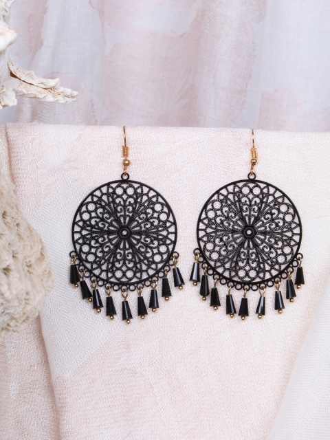

Ayesha Black Circular Drop Earrings