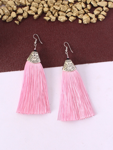 

Ayesha Pink & Oxidised Silver-Toned Tassle Earrings