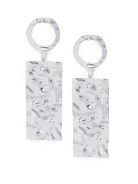 

Ayesha Silver-Toned Hammered Rectangular Drop Earrings