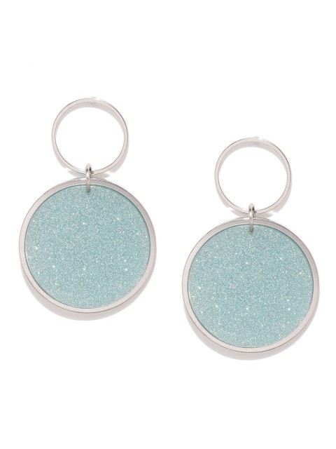 

Ayesha Green & Silver-Toned Circular Drop Earrings