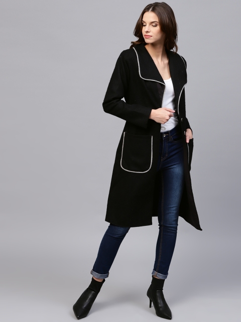 

Athena Women Black Solid Overcoat