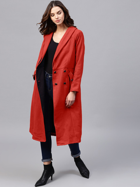 

Athena Women Rust Orange Solid Overcoat