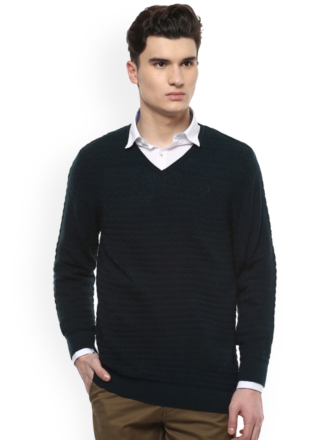 

Peter England Men Teal Blue Self Design Pullover