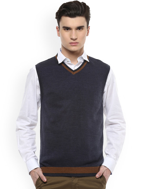 

Peter England Men Navy Blue Self Design Cardigan