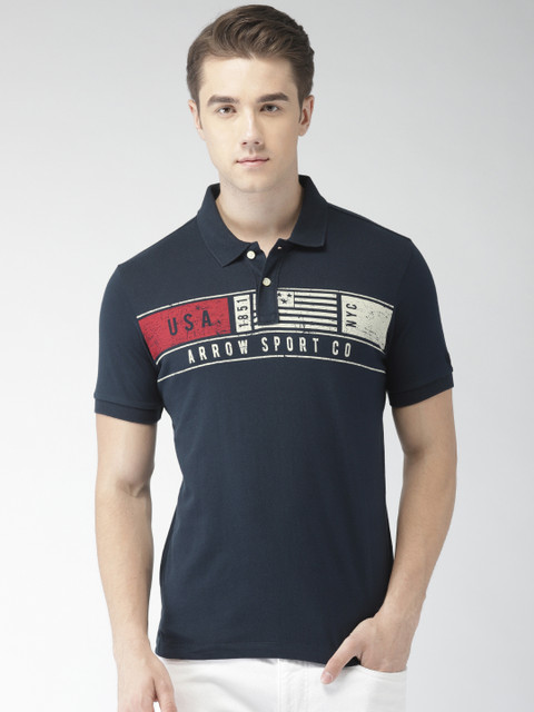 

Arrow Sport Men Navy Blue Printed Polo Collar Pure Cotton T-shirt