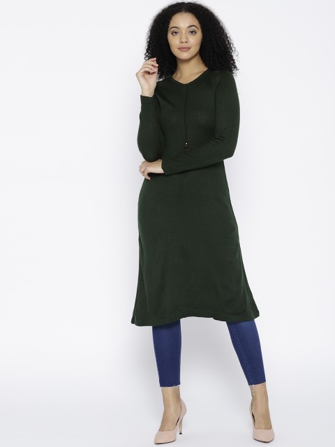 

Cayman Women Green Solid A-Line Woollen Kurta