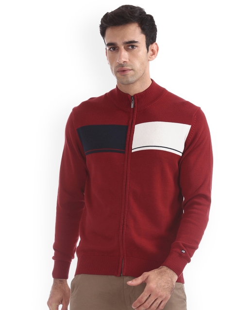 

Arrow Sport Men Red & White Colourblocked Cardigan