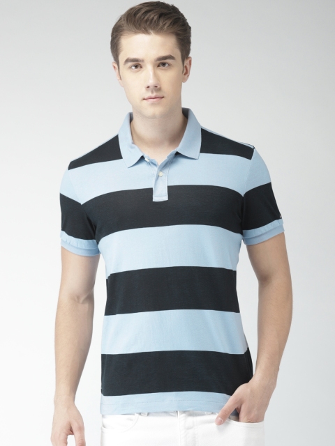 

Arrow Sport Men Blue Striped Polo Collar T-shirt