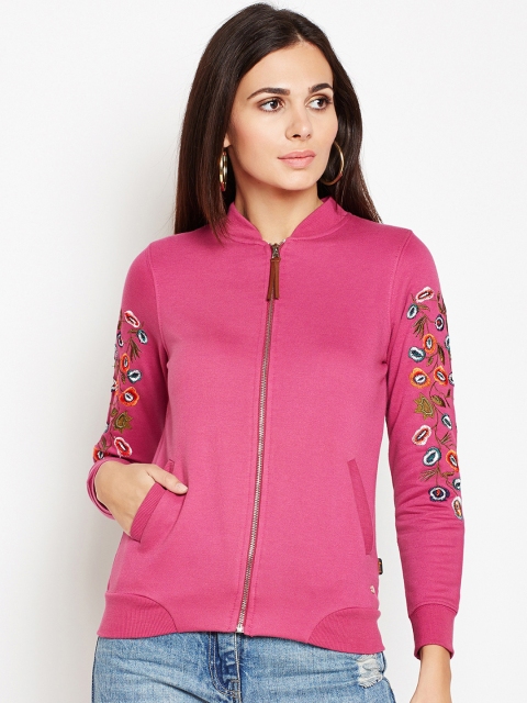 

Taanz Women Pink Solid Lightweight Varsity Jacket