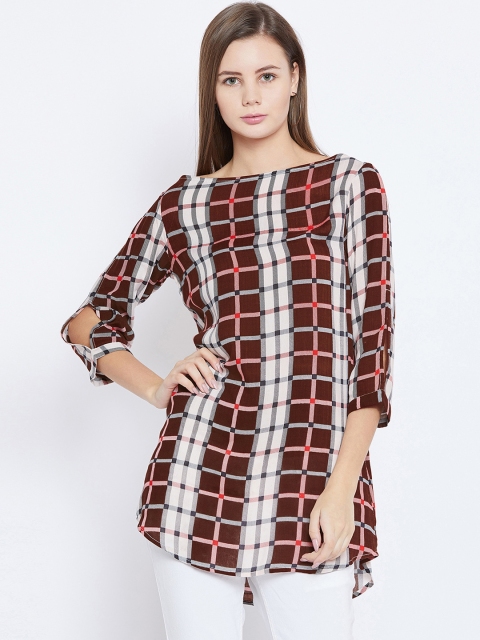 

Ruhaans Brown & Cream-Coloured Checked Tunic
