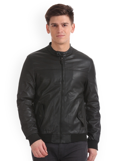 

Arrow Sport Men Black Solid Biker Jacket