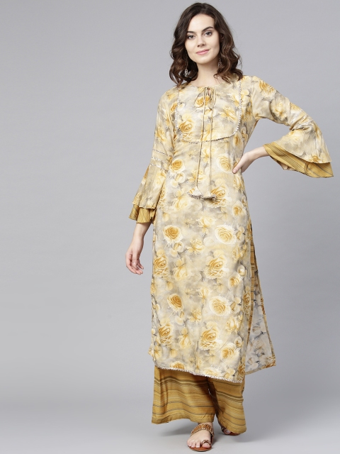 

Yufta Women Mustard & Printed Kurta with Palazzos