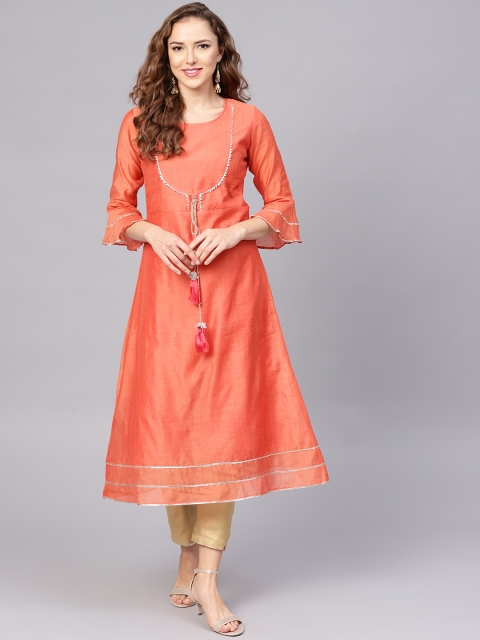 

Yufta Women Peach-Coloured Solid A-Line Kurta