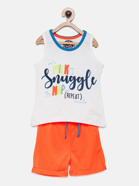 

TONYBOY Boys White & Orange Printed T-shirt with Shorts