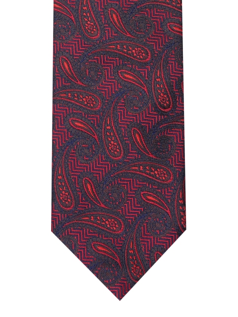 

Lino Perros Navy Blue & Red Paisley Woven Design Broad Tie