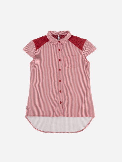 

POPPERS by Pantaloons Girls Red Striped Shirt Style Pure Cotton Top