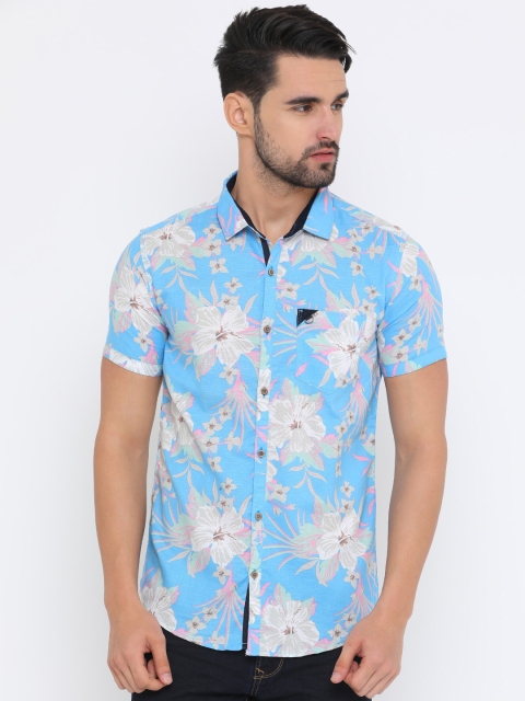 

WITH Men Blue Slim Fit Printed Casual Shirt