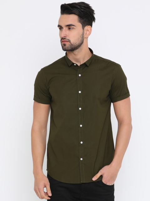 

WITH Men Green Slim Fit Solid Casual Shirt