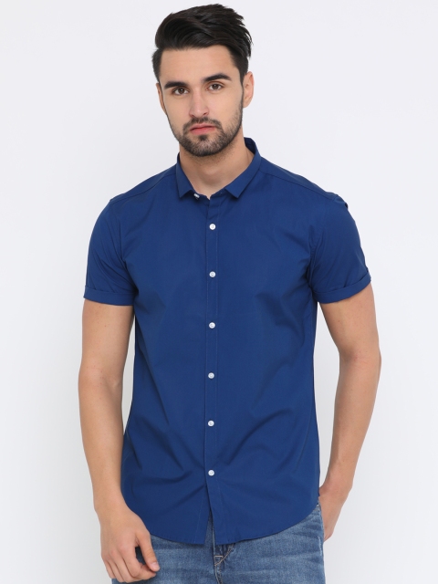 

WITH Men Blue Slim Fit Solid Casual Shirt