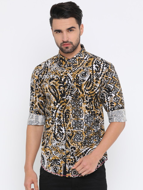 

WITH Men Brown & Black Slim Fit Printed Casual Shirt
