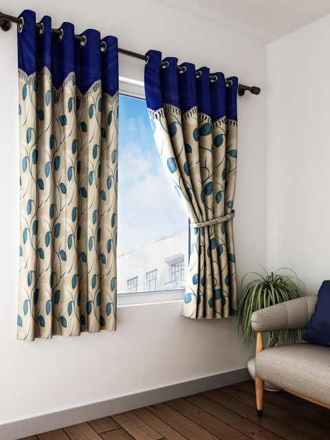 

Home Sizzler Blue & Beige Set of 2 Window Curtains