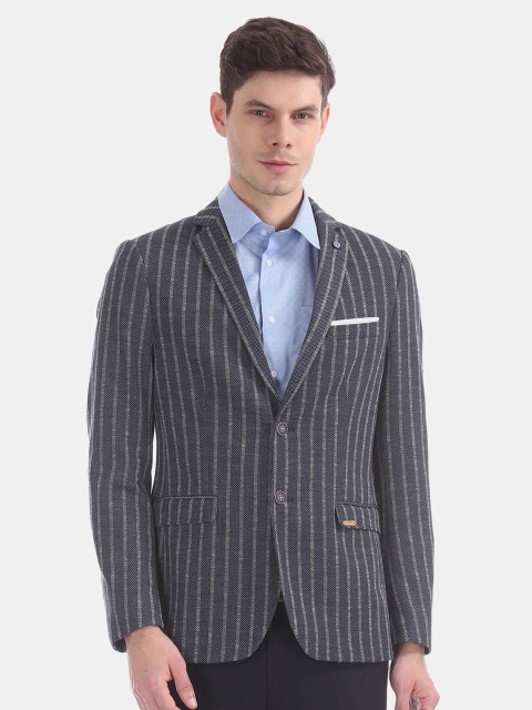 

Arrow Sport Men Navy Blue Striped Slim Fit Single-Breasted Blazer